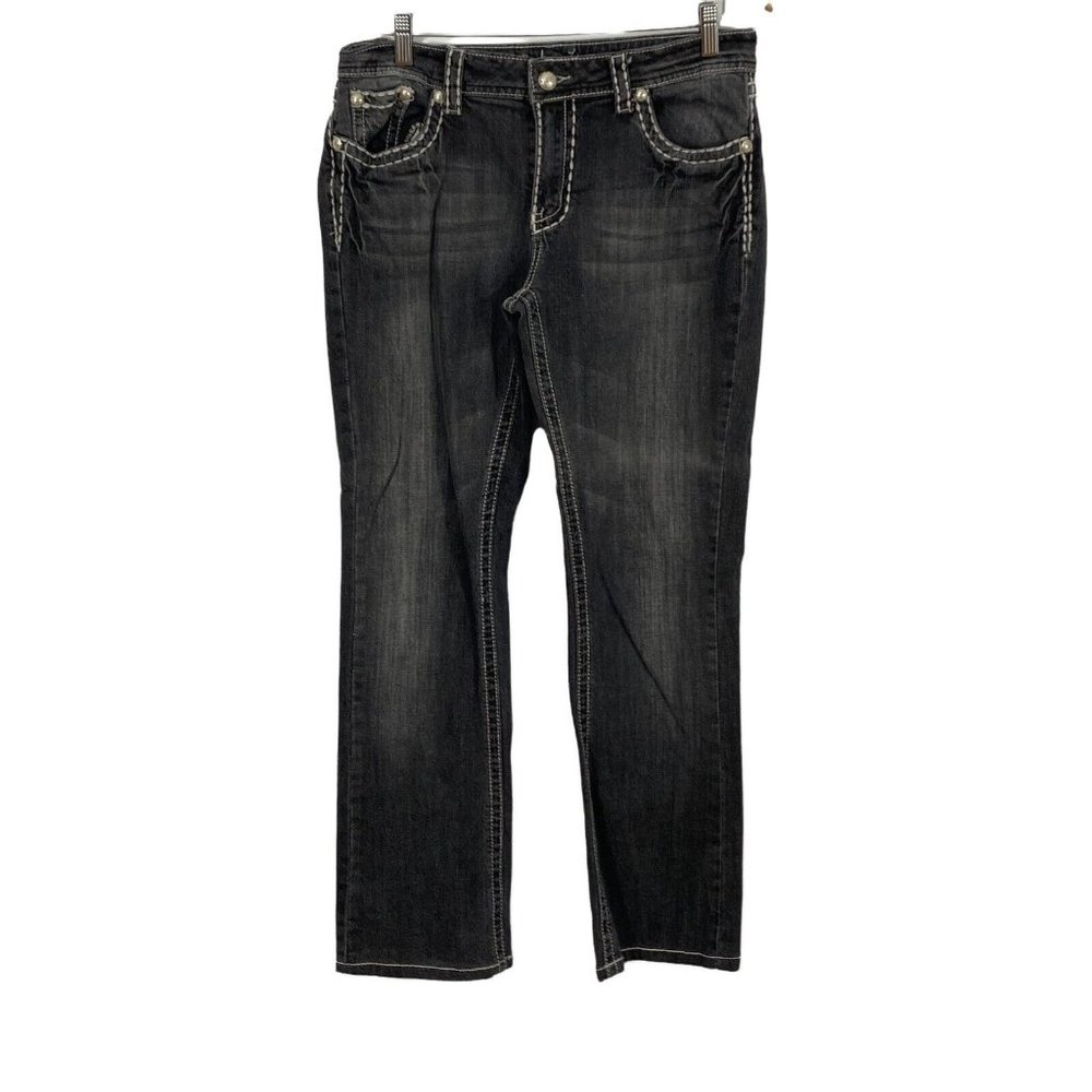 Suko Womens Gray Flat Front Cotton Blend Casual Straight Leg Jeans Size 10